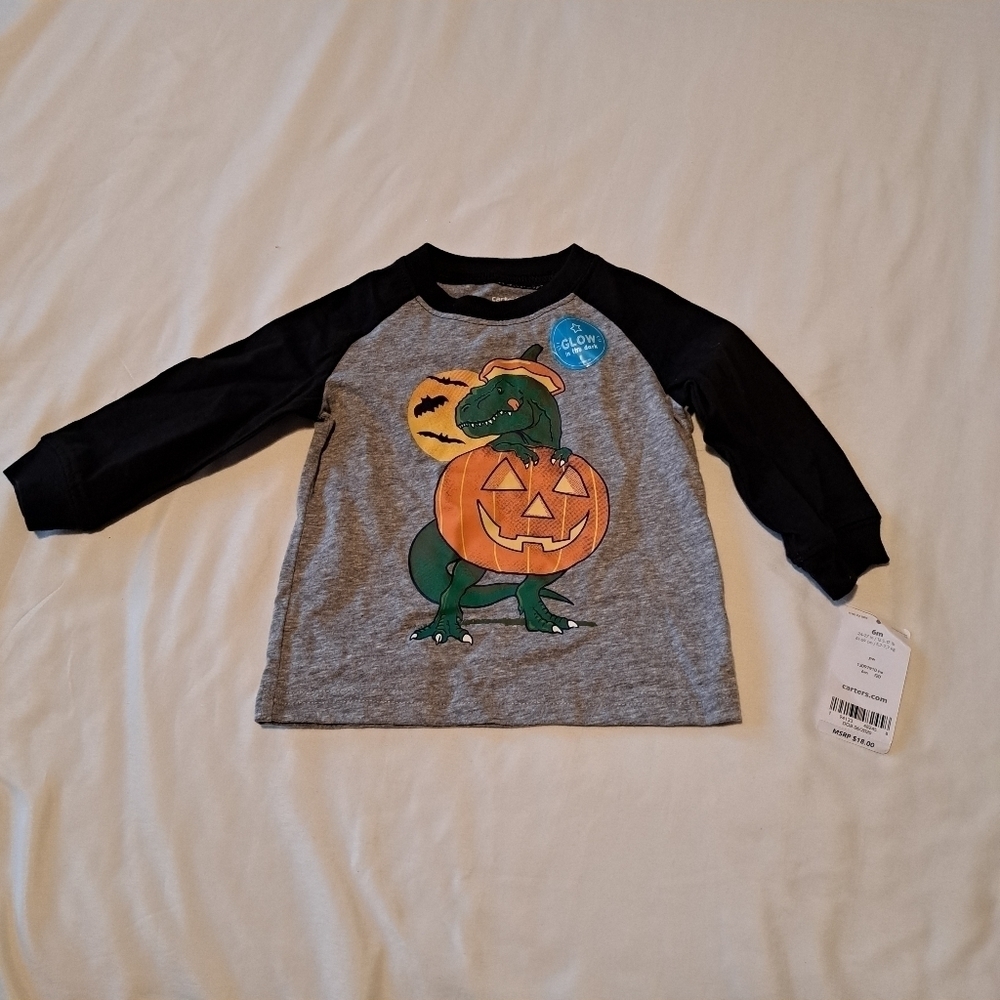 Carter's boys size 6 months Dinosaur pumpkin shirt long sleeve, NEW